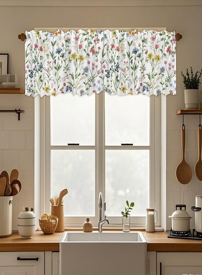 DOTOOMA 54x18 Inches Watercolor Floral Window Treatment Valance Farmhouse Wildflowers Kitchen Blackout Drapes Bathroom Bedroom Living Room Polyester Fabric Curtains Decorations Supplies - Image 5